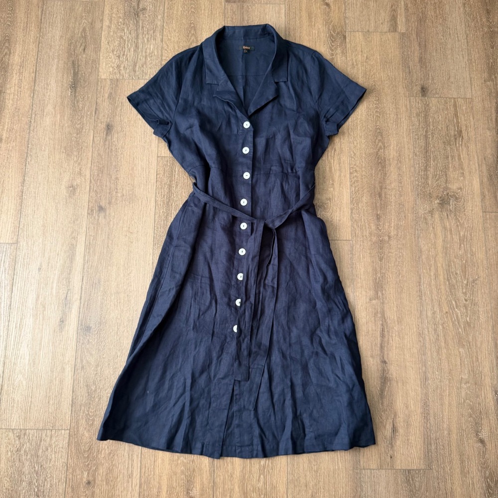Quince Navy Button-Front Midi Shirt Dress